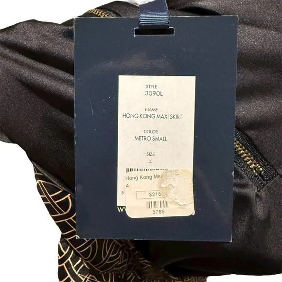Elizabeth McKay Hong Kong Silk Maxi Skirt Black Gold Metro Print Women’s size 4 - Picture 9 of 12